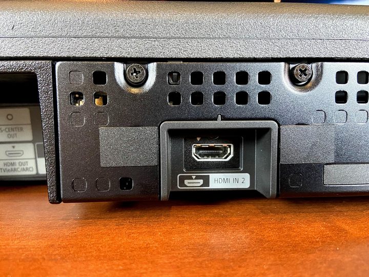 Sony HT-A7000 Dolby Atmos soundbar close-up of input ports.