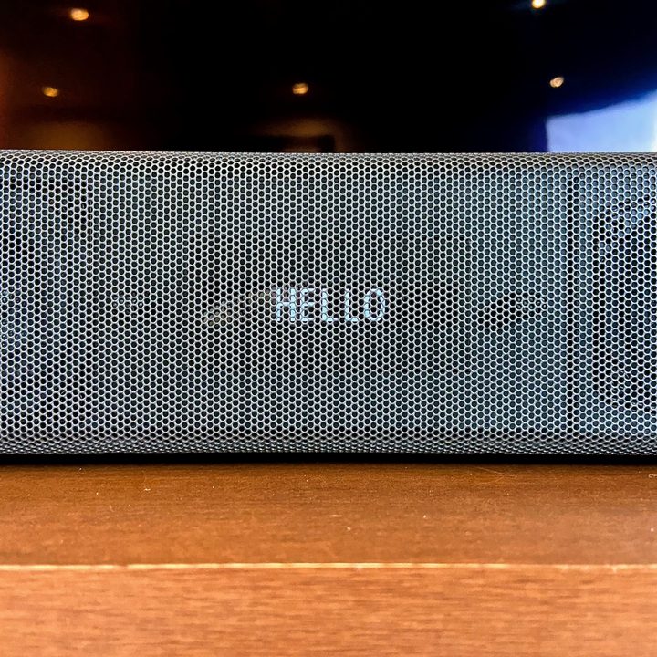 Sony HT-A7000 Dolby Atmos soundbar close-up of display.