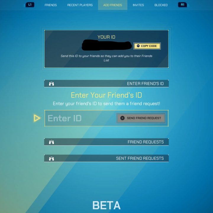 The Friends menu in Splitgate.