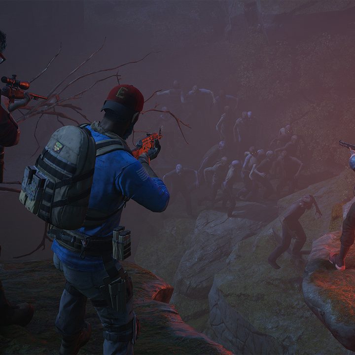 A squad of humans looks down at a swarm of Ridden in Back 4 Blood.