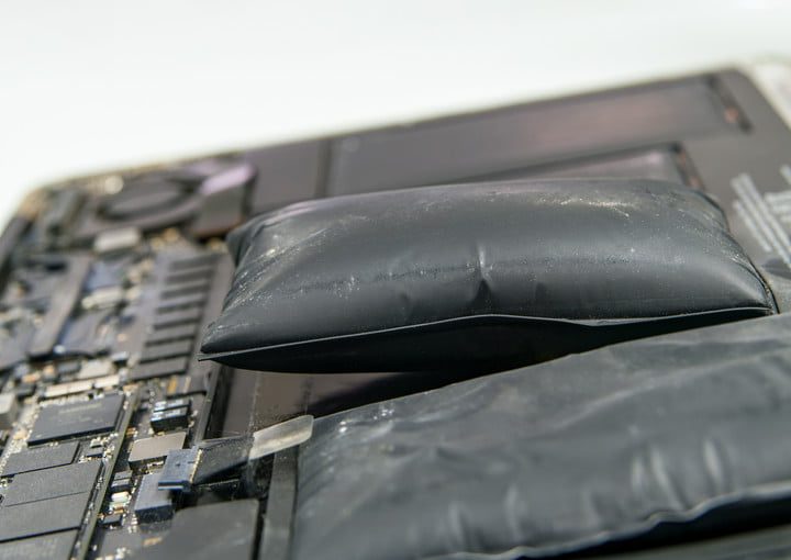 A swollen laptop battery.