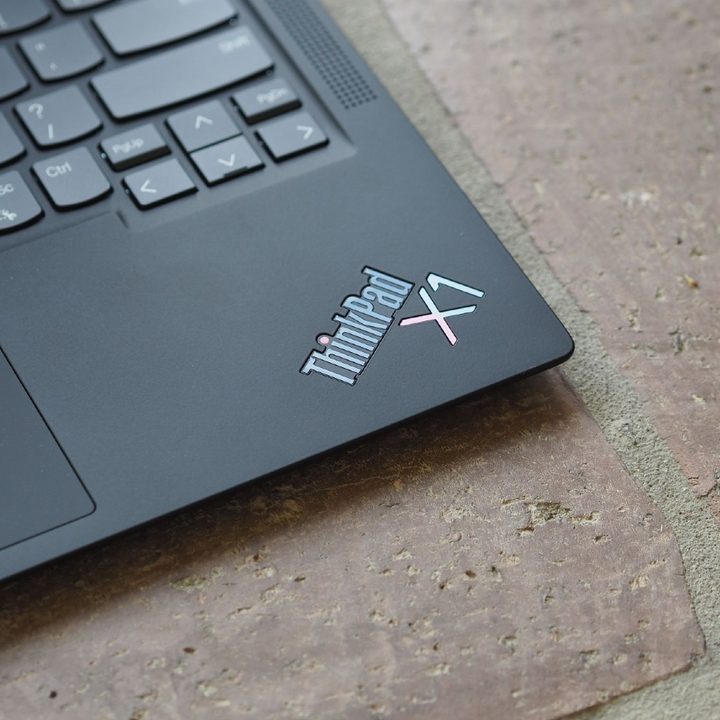 The logo on the palm rests of the ThinkPad X1 Carbon Gen 9.