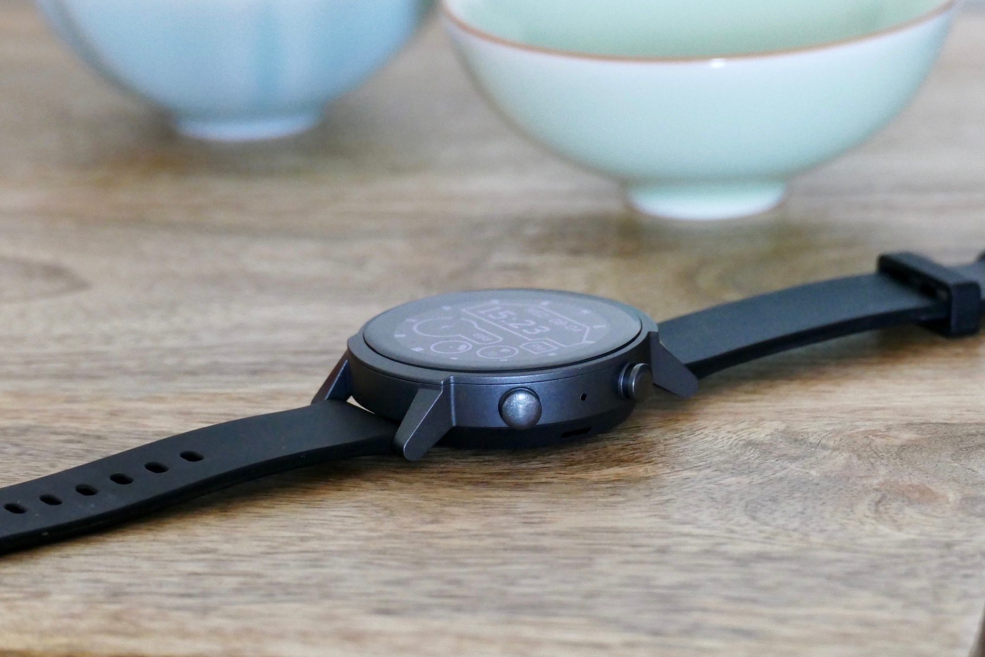 Mobvoi TicWatch E3's buttons seen from the side.
