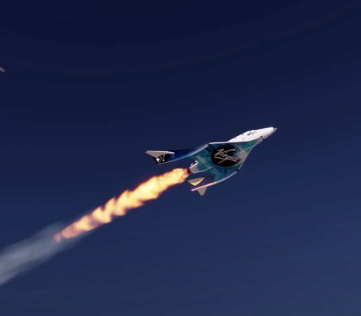 Virgin Galactic's spaceplane soaring to the edge of space.