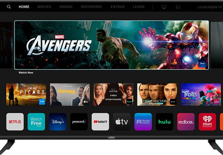 Vizio 70-inch 4K TV on a white background displaying streaming services.