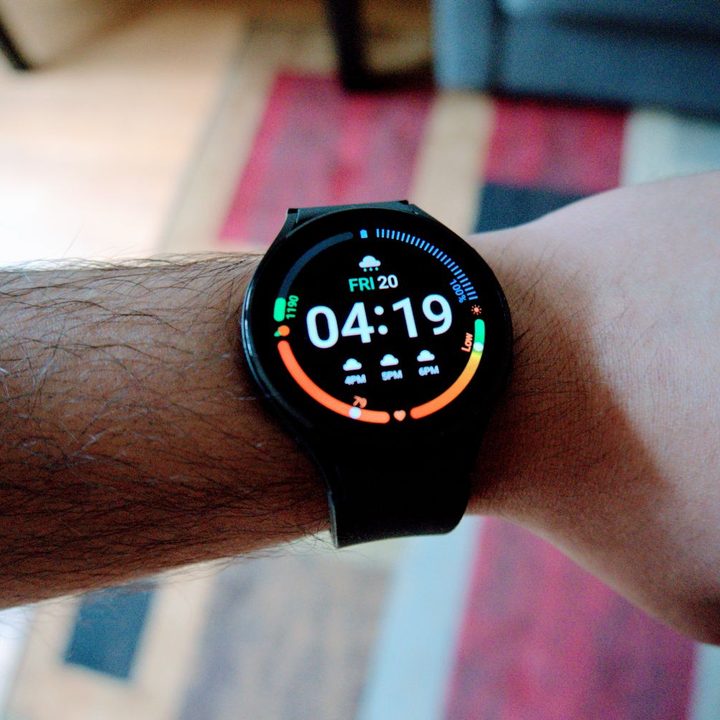 The Samsung Galaxy Watch 4 smartwatch, worn on a person's wrist.
