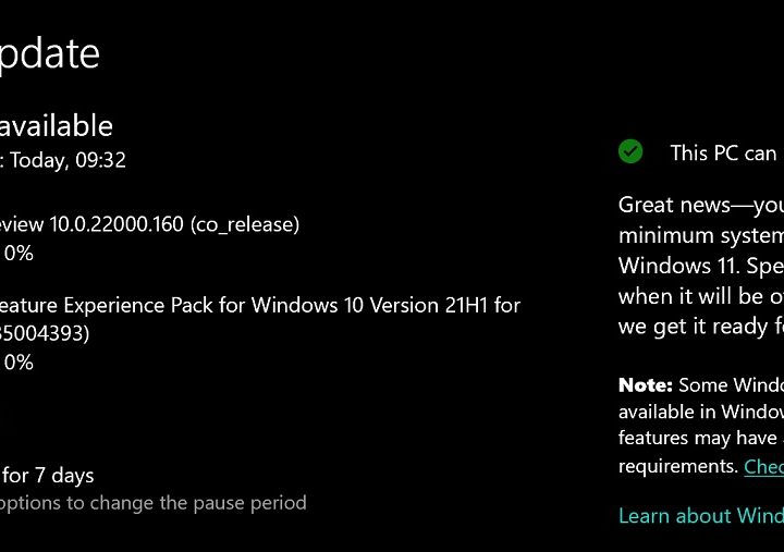 Messaging about Windows 11 in Windows Update.
