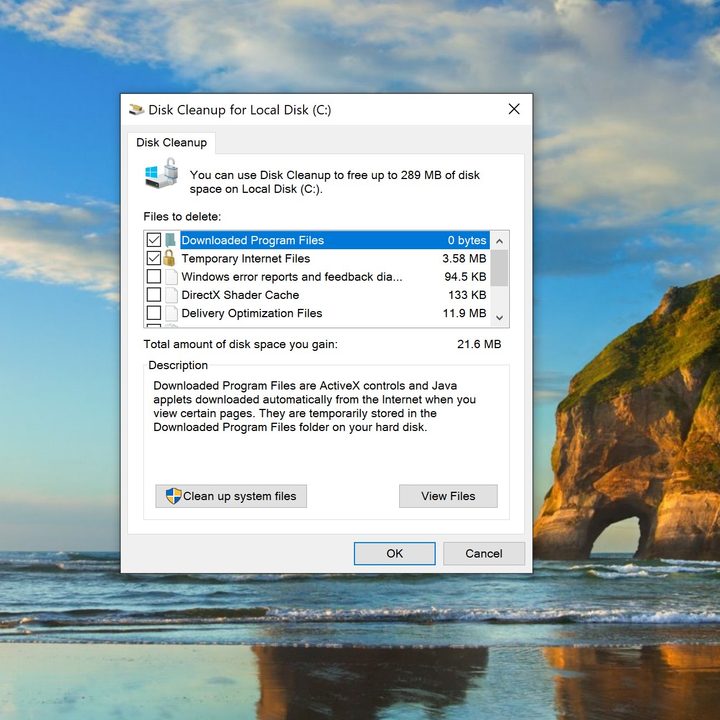 Using the Windows disk cleanup tool.
