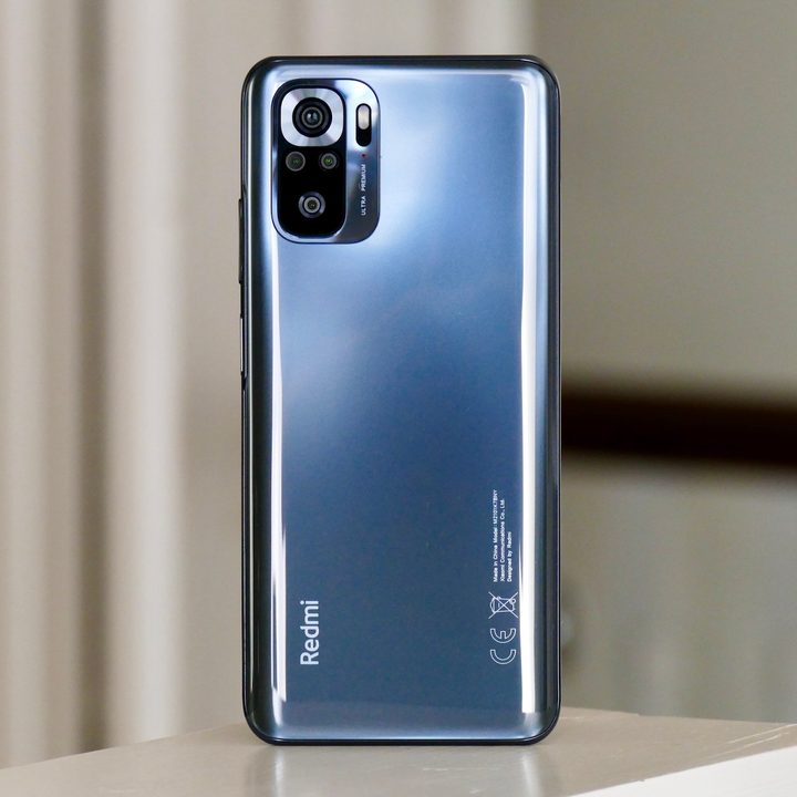 The Xiaomi Redmi Note 10S seen from the back.