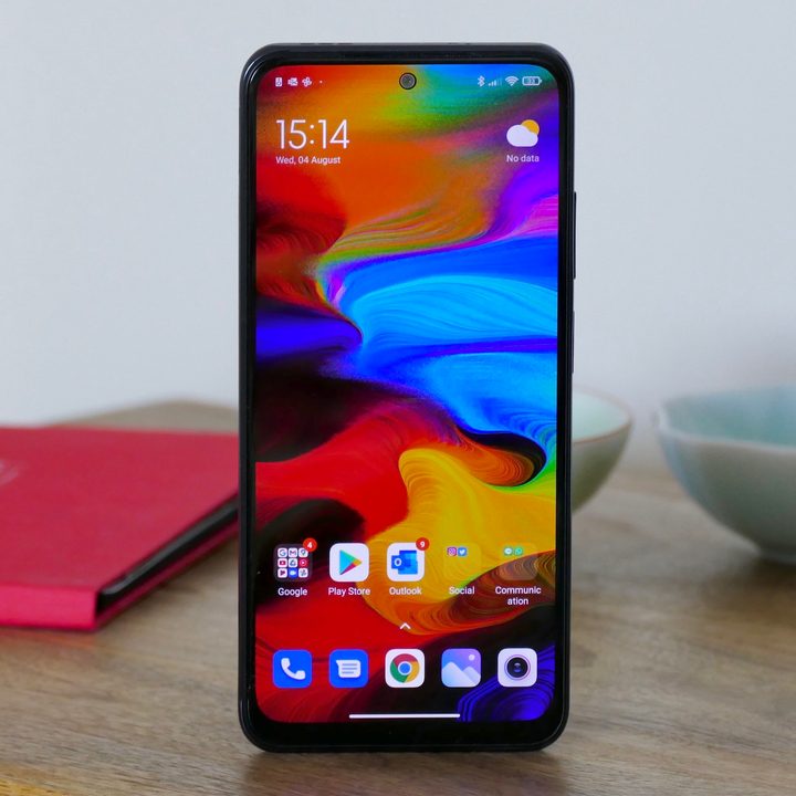 Xiaomi Redmi Note 10S seen from the front.