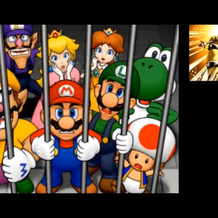 Mario and crew locked up by Bowser.