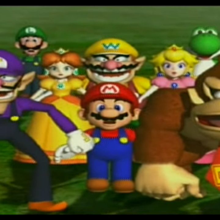 Mario and gang looking shocked.