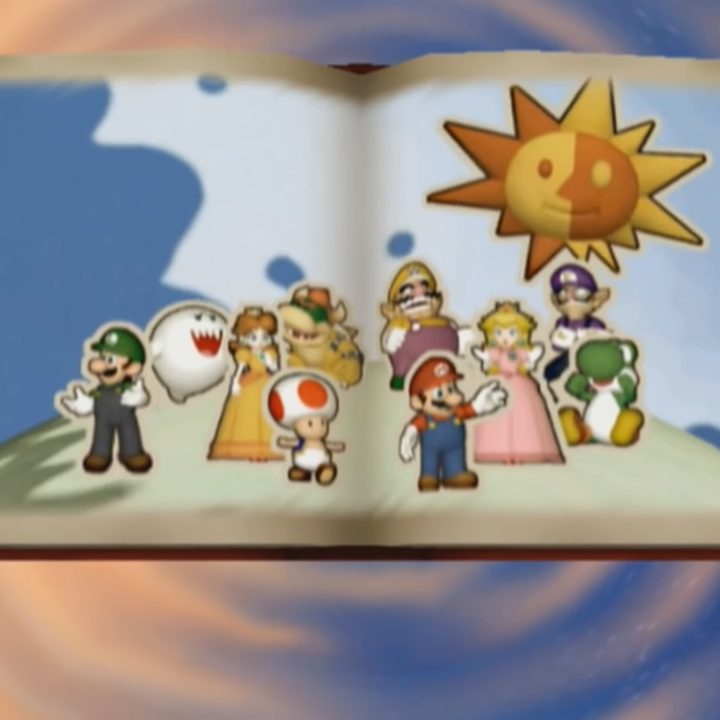 Mario and friends in a picturebook.