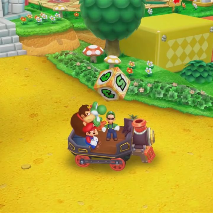 Luigi about to roll the dice in the car.
