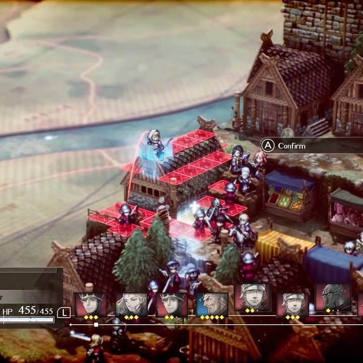Grid-based combat in a midevil village.