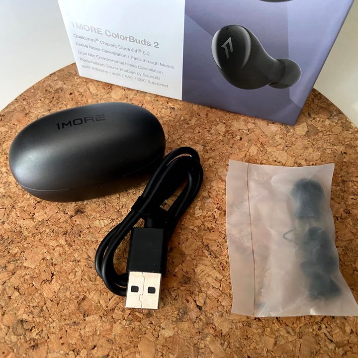 1More ColorBuds 2 true wireless earbuds box contents.