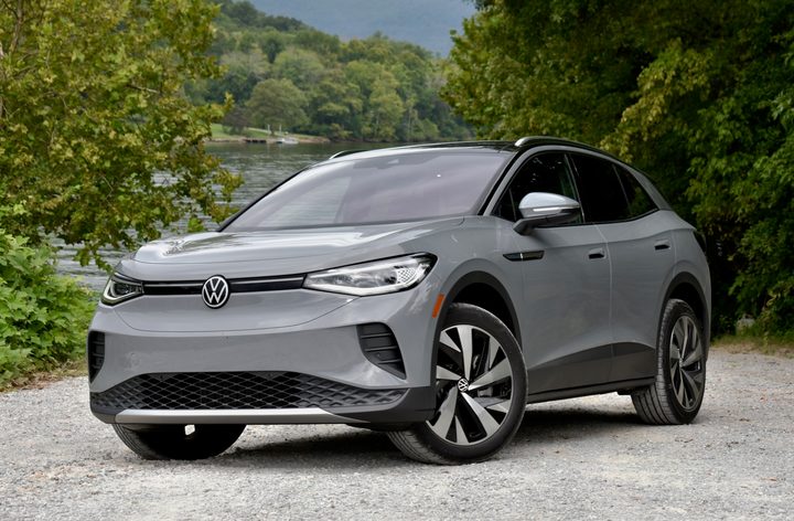 A 2021 Volkswagen ID.4 AWD front three quarter view.
