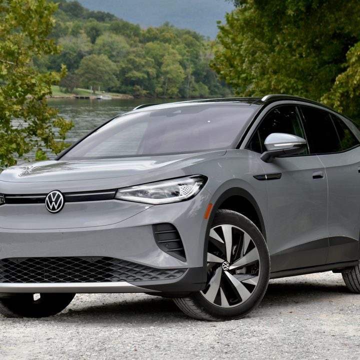 A 2021 Volkswagen ID.4 AWD front three quarter view.
