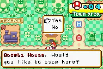 Mario deciding to stop at Goomba House.