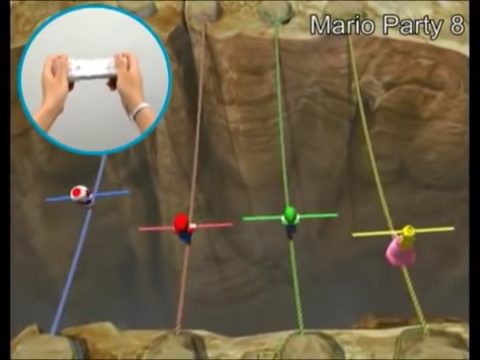 Mario and friends walking on tightropes.