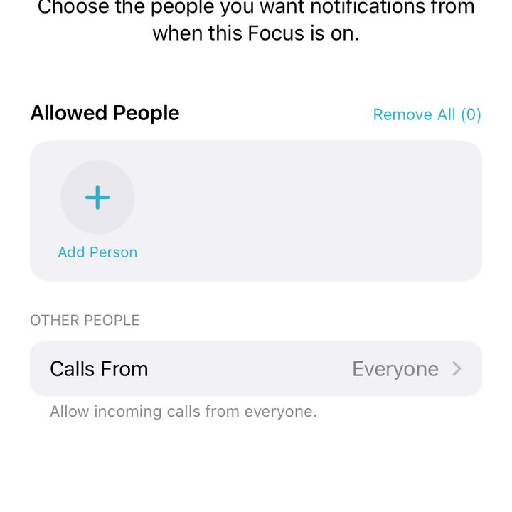iPhone Allowed people for Work Focus.