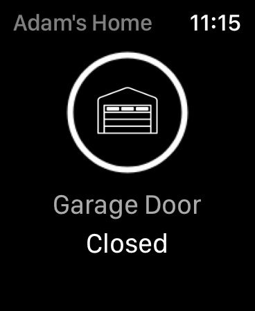 This is a screenshot from the MyQ app on the Apple Watch