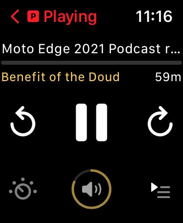 This is a screenshot from the Pocketcasts app on the Apple Watch
