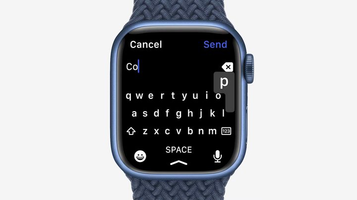 Typing on the Apple Watch Series 7.