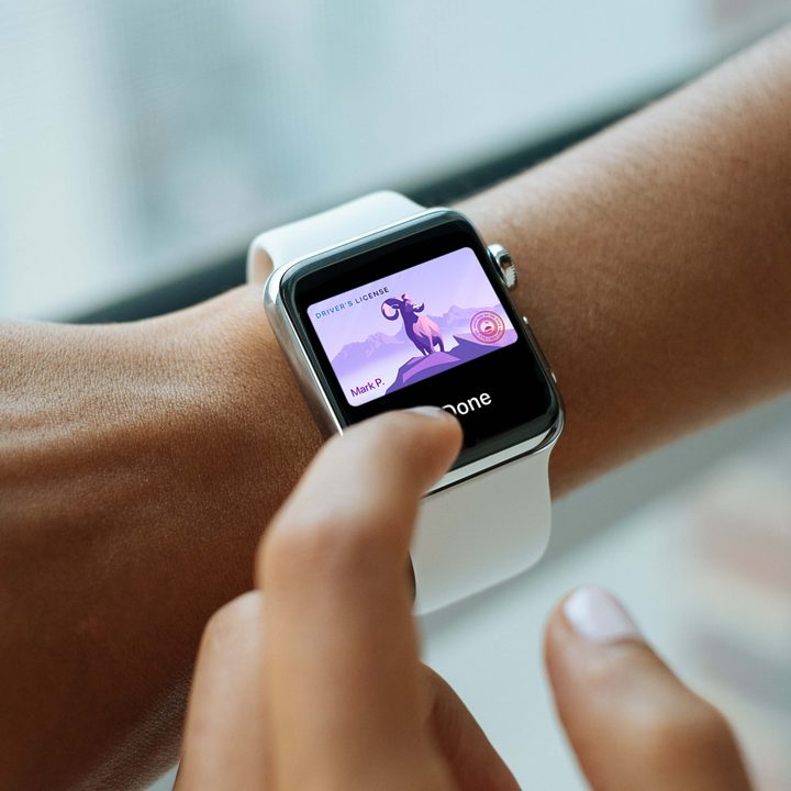 Person accessing a state ID using their Apple Watch.