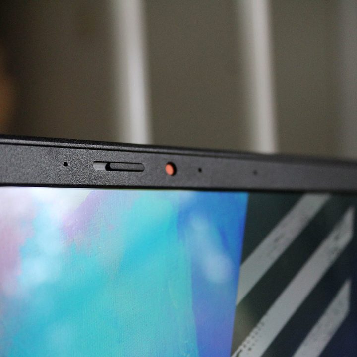 Closeup on the Asus Vivobook Pro 16X OLED laptop's bezels and webcam.