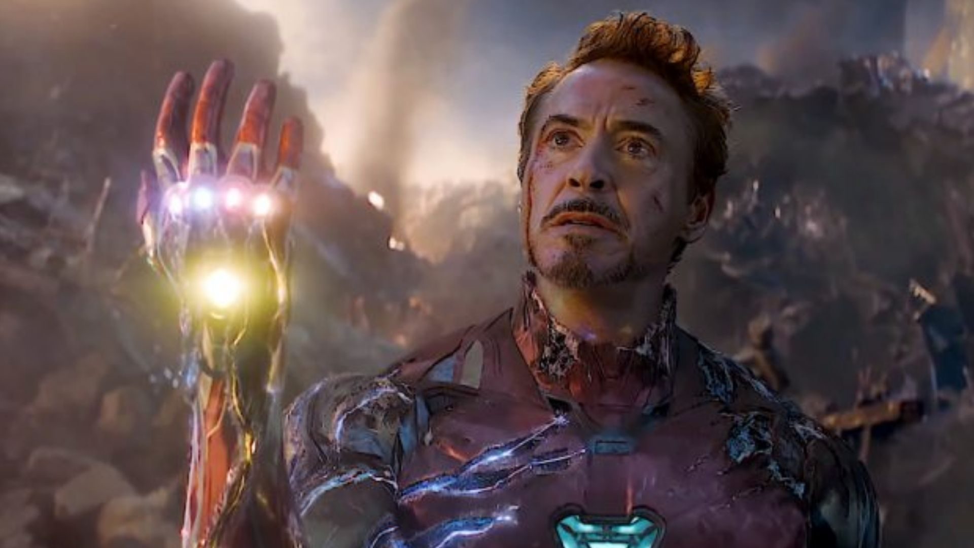 Tony about to snap his fingers in "Avengers: Endgame."