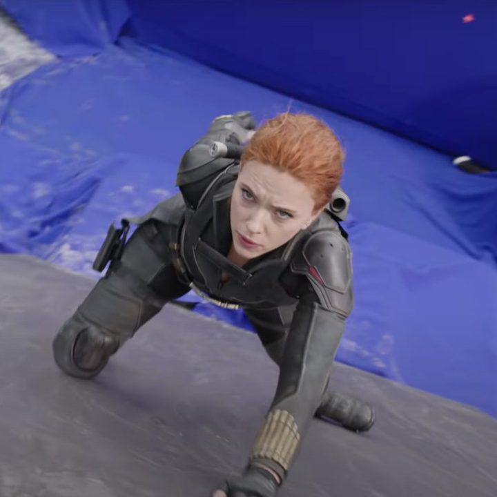 Scarlett Johansson in a visual effects sequence from the making of Marvel's Black Widow movie.