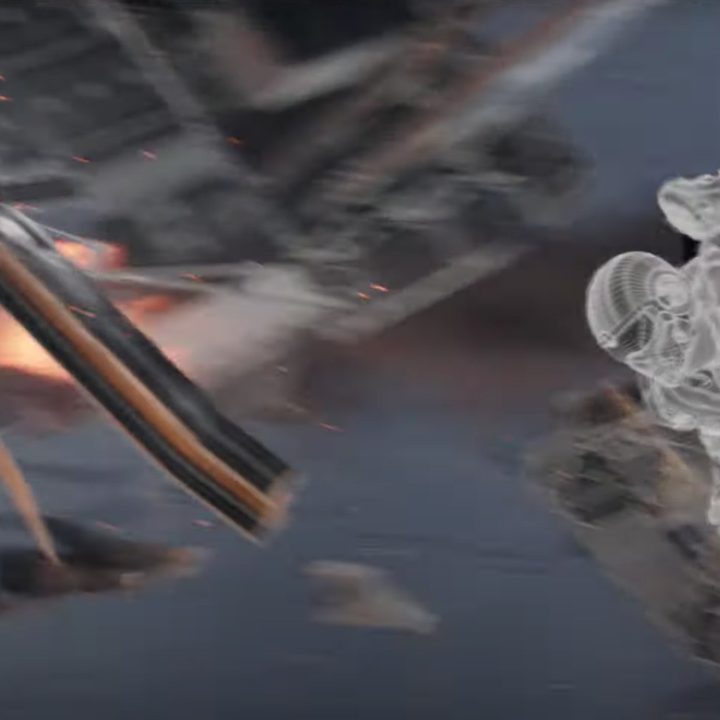 A mid-air visual effects sequence from the making of Marvel's Black Widow movie.