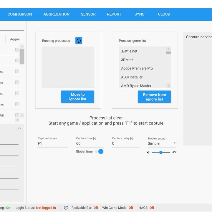 CapFrameX frame rate software.