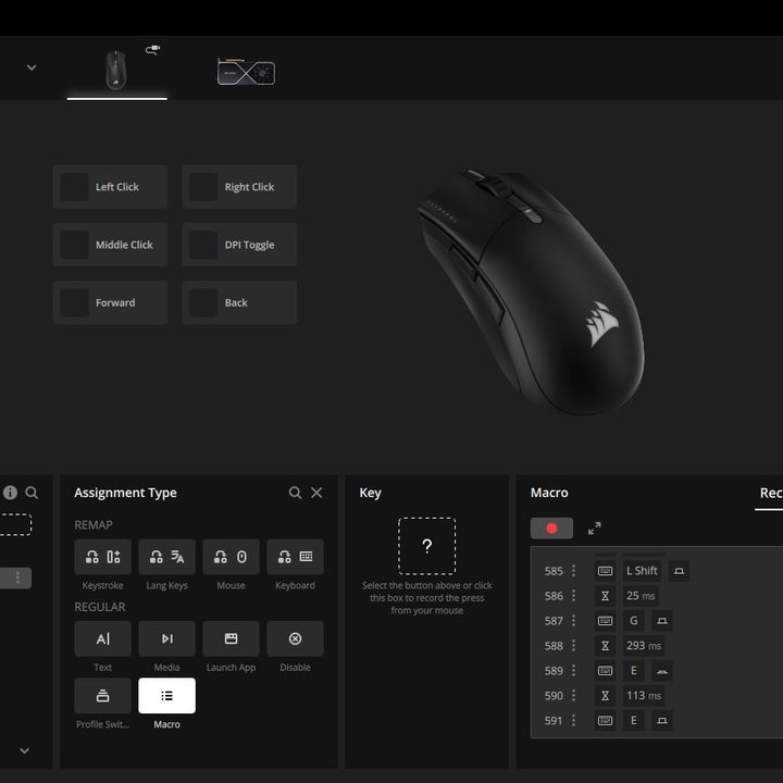 The macro recorder in Corsair's iCue software.