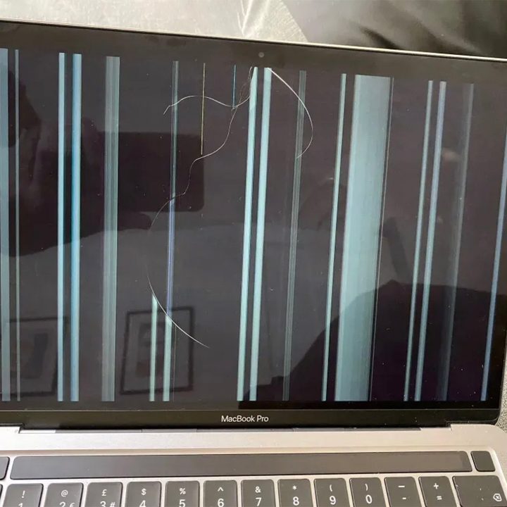 A cracked M1 MacBook Display.