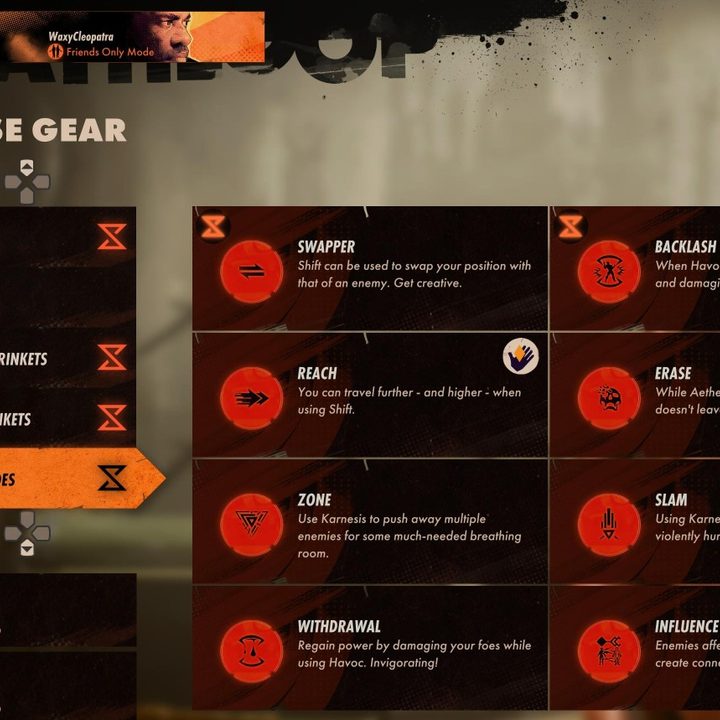 The infusion menu in Deathloop.