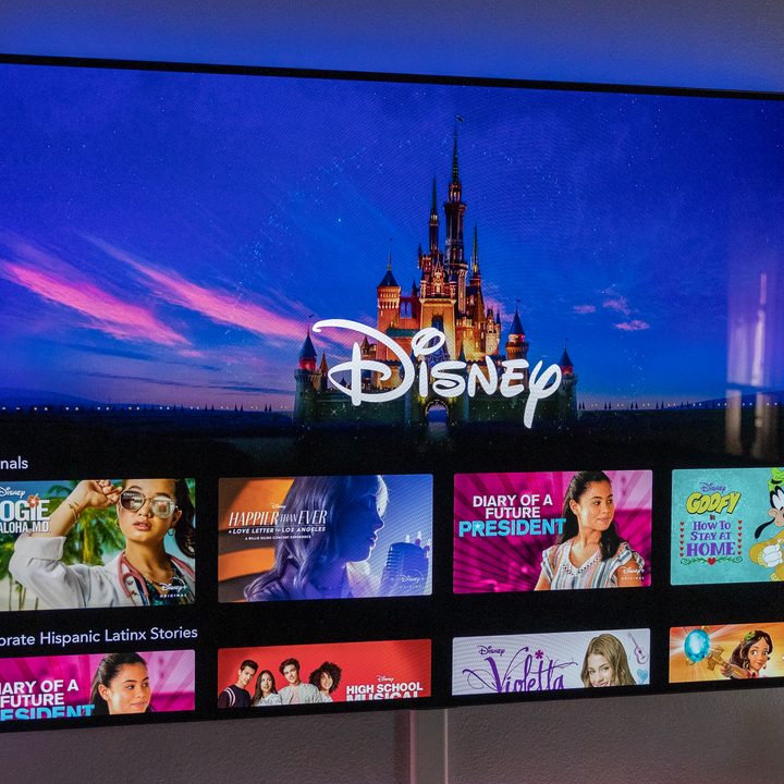 The Disney+ home screen on a TV.