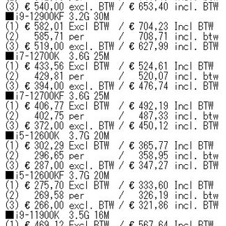 Intel Alder Lake-S CPU pricing chart.