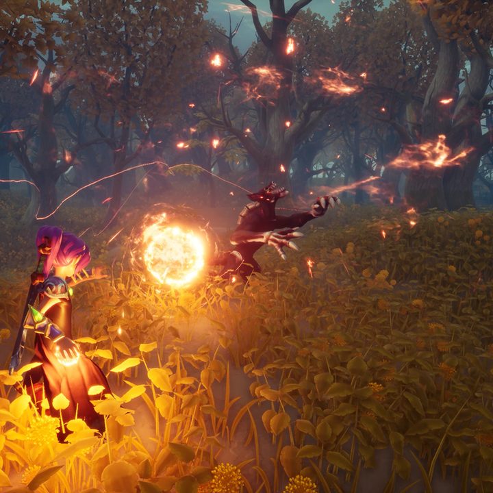 A battle of magic in the forest.