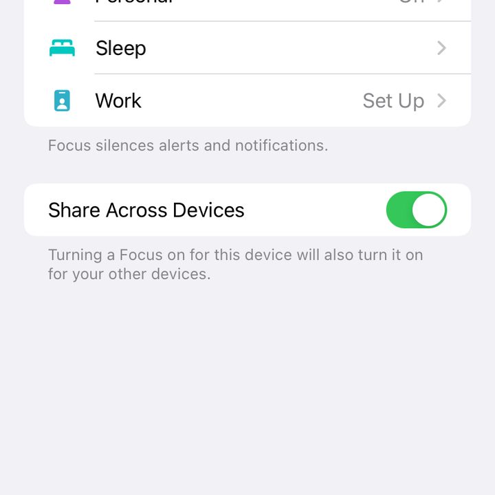 iPhone Focus settings screen.