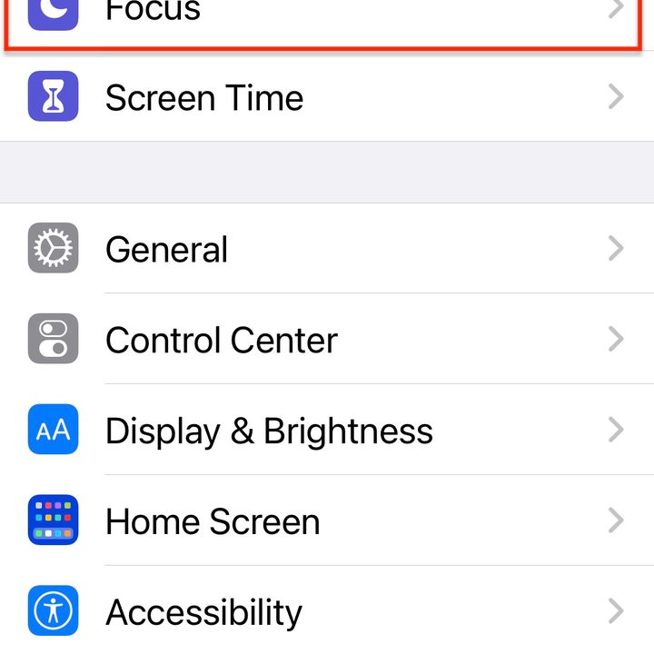Set up Focus from Settings.
