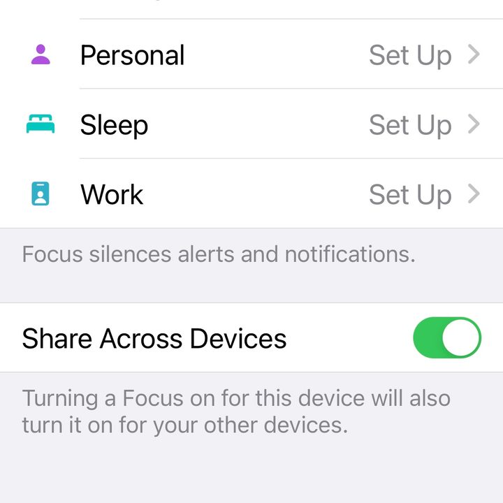 Set up Focus from Settings to share across devices.