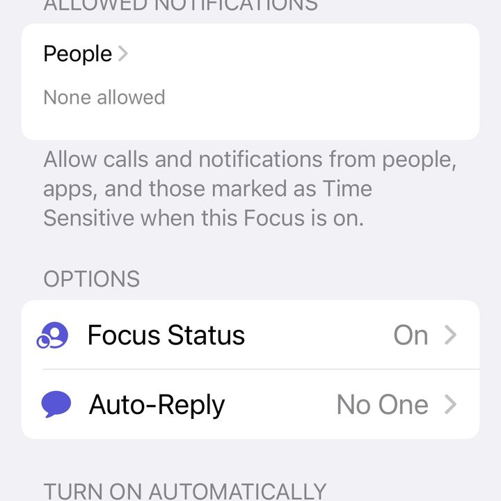 Set up Focus from Settings mode details.