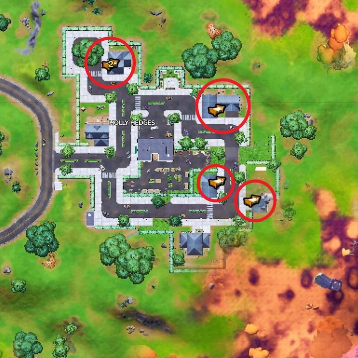 Map of beds at Holly Hedges in Fortnite.