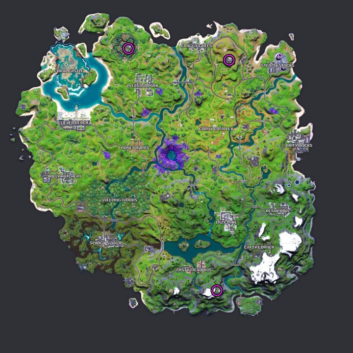 Map of IO equipment locations in Fortnite.