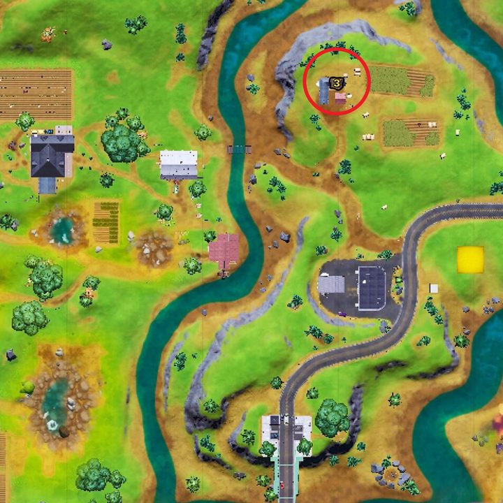 Map of Steel Farm chest locations in Fortnite.