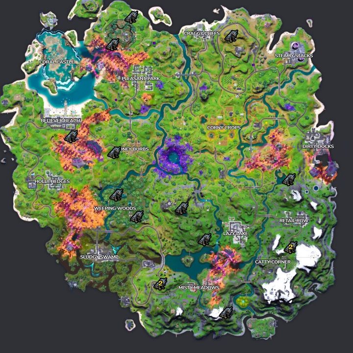 Map of wolves in Fortnite.