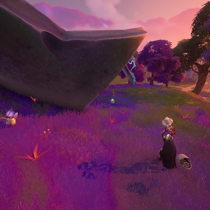 Chickens around alien parasites in Fortnite.