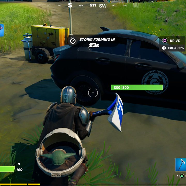 Popping an IO tire in Fortnite.